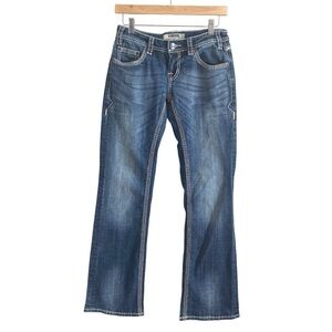 Rock & Roll Denim Dark Wash White Stich Mid Rise Riding Bootcut Jeans Size 26